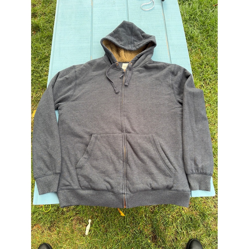 Weatherproof Vintage Mens Sherpa Lined Full Zip Hoodie Charcoal Gray Large